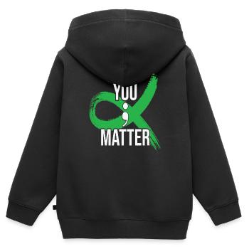 Vous comptez Dictons de motivation Ruban de virgule verte - Sweat Premium à capuche zippé enfant bio - noir - Dos - AI Model Kid Male (0cm)