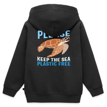 S’il vous plaît garder la protection de la mer sans plastique de mer - Sweat Premium à capuche zippé enfant bio - noir - Dos - AI Model Kid Male (0cm)