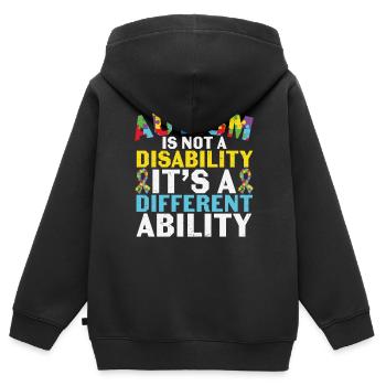 L’autisme n’est pas un handicap, c’est une autre capacité - Sweat Premium à capuche zippé enfant bio - noir - Dos - AI Model Kid Male (0cm)
