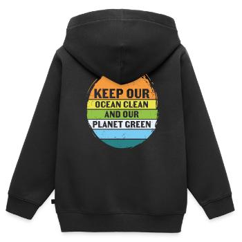 Keep Our Ocean Clean And Planet Green Retro - Kids Premium Organic Zip-up Hoodie - black - Back - AI Model Kid Male (0cm)