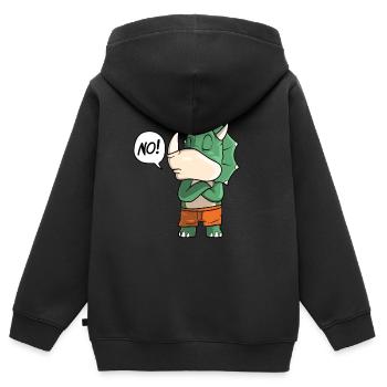 Tricératops dit NON - Sweat Premium à capuche zippé enfant bio - noir - Dos - AI Model Kid Male (0cm)