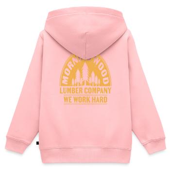 Morning Wood Lumber Company Wir arbeiten hart - Kinder Premium Organic Zip Hoodie - Rosa - Hinten - AI Model Kid Female (0cm)