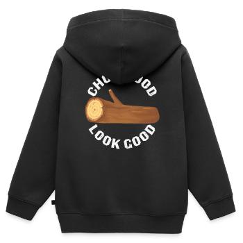 Chop Wood Look Gutes Holzschnitzer Zitate - Kinder Premium Organic Zip Hoodie - Schwarz - Hinten - AI Model Kid Male (0cm)