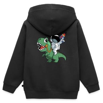 Astronaut sitzt auf einem T-Rex Dinosaurier - Kinder Premium Organic Zip Hoodie - Schwarz - Hinten - AI Model Kid Male (0cm)