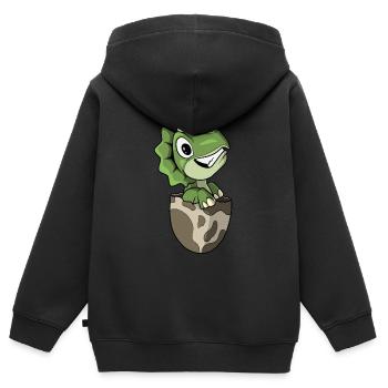 Tricératops Dessin animé Dinosaures - Sweat Premium à capuche zippé enfant bio - noir - Dos - AI Model Kid Male (0cm)