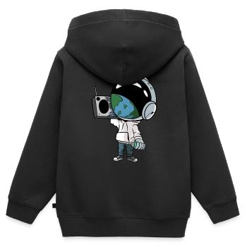Astronaute avec enregistreur à cassette des années 80 - Sweat Premium à capuche zippé enfant bio - noir - Dos - AI Model Kid Male (0cm)