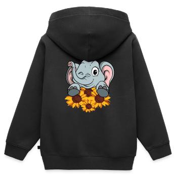 Cute elephant loves sunflower - Kids Premium Organic Zip-up Hoodie - black - Back - AI Model Kid Male (0cm)