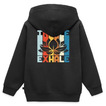 Einatmen Ausatmen Yoga Retro - Kinder Premium Organic Zip Hoodie - Schwarz - Hinten - AI Model Kid Male (0cm)