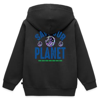 Save Our Planet Earth Protection Support - Kinder Premium Organic Zip Hoodie - Schwarz - Hinten - AI Model Kid Male (0cm)