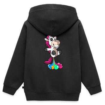 Drôle de pet de licorne - Licorne - Sweat Premium à capuche zippé enfant bio - noir - Dos - AI Model Kid Male (0cm)