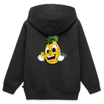 Drôle de dessin animé Ananas - Sweat Premium à capuche zippé enfant bio - noir - Dos - AI Model Kid Male (0cm)
