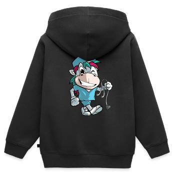 Drôle d’infirmière licorne - Sweat Premium à capuche zippé enfant bio - noir - Dos - AI Model Kid Male (0cm)