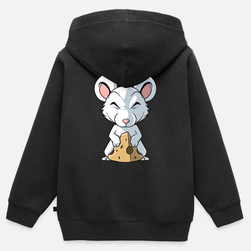 Souris mignonne avec du fromage - Sweat Premium à capuche zippé enfant bio - noir