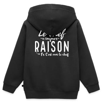 Le chef à toujours raison. Ps: c'est moi le chef. - Sweat Premium à capuche zippé enfant bio - noir - Dos - AI Model Kid Male (0cm)