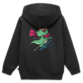 T-Rex Skifahrer - Kinder Premium Organic Zip Hoodie - Schwarz - Hinten - AI Model Kid Male (0cm)