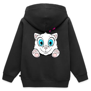 Chaton - chat mignon avec des cœurs - Sweat Premium à capuche zippé enfant bio - noir - Dos - AI Model Kid Male (0cm)