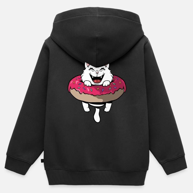 Chat mignon dans le beignet - Sweat Premium à capuche zippé enfant bio - noir