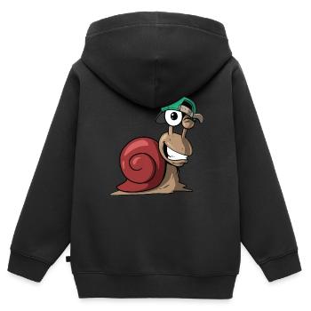 Drôle Cool Cartoon Snail - Sweat Premium à capuche zippé enfant bio - noir - Dos - AI Model Kid Male (0cm)