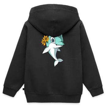 Joli dauphin avec des fleurs - Sweat Premium à capuche zippé enfant bio - noir - Dos - AI Model Kid Male (0cm)