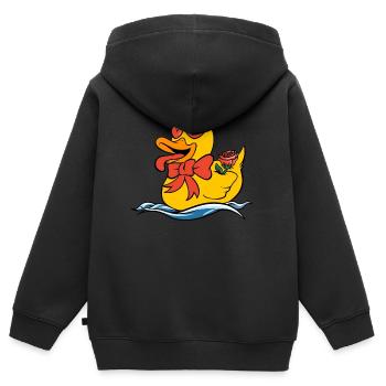Squeaky Duck Hearts Rose Ducks - Sweat Premium à capuche zippé enfant bio - noir - Dos - AI Model Kid Male (0cm)