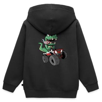 Un dinosaure conduit un camion monstre - Sweat Premium à capuche zippé enfant bio - noir - Dos - AI Model Kid Male (0cm)