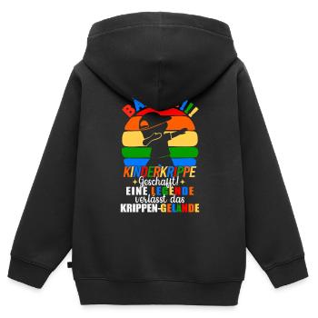Kinderkrippe Geschafft Eine Legende Verlässt - Kinder Premium Organic Zip Hoodie - Schwarz - Hinten - AI Model Kid Male (0cm)