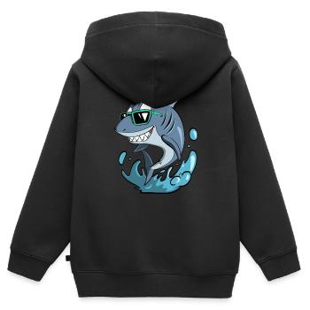 Cooler Hai mit Sonnenbrille - Urlaubs - Kinder Premium Organic Zip Hoodie - Schwarz - Hinten - AI Model Kid Male (0cm)