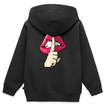 Index finger in front of the mouth - Kids Premium Organic Zip-up Hoodie - black - Back - AI Model Kid Male (0cm)