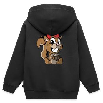 Cute squirrel with hazelnut - Kids Premium Organic Zip-up Hoodie - black - Back - AI Model Kid Male (0cm)