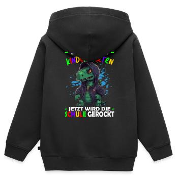 Bye Kindergarten | Schulanfang | Einschulung - Kinder Premium Organic Zip Hoodie - Schwarz - Hinten - AI Model Kid Male (0cm)