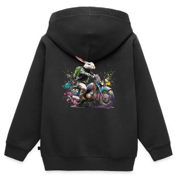 Graffiti Hase auf Motorroller Motorrad - Kinder Premium Organic Zip Hoodie - Schwarz - Hinten - AI Model Kid Male (0cm)