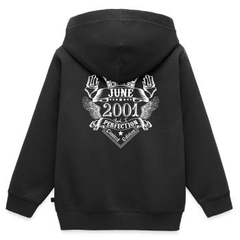 Juni 2001 | Juni 2001 Jubiläum 2001 - Kinder Premium Organic Zip Hoodie - Schwarz - Hinten - AI Model Kid Male (0cm)
