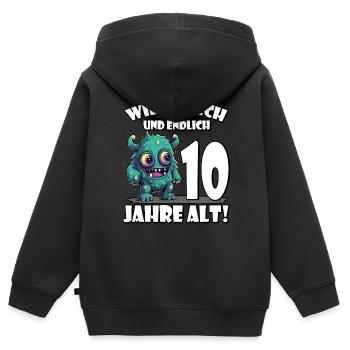 Endlich 10 Jahre alt | 10. Gebrtstag - Kinder Premium Organic Zip Hoodie - Schwarz - Hinten - AI Model Kid Male (0cm)