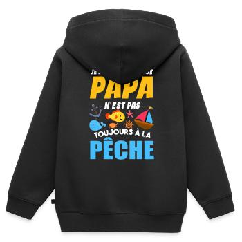 Papa Pêche Pêcheur Bébé Nourrisson Naissance - Sweat Premium à capuche zippé enfant bio - noir - Dos - AI Model Kid Male (0cm)
