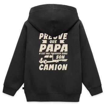 Papa Bébé Nourrisson Enfant Camion Routier - Sweat Premium à capuche zippé enfant bio - noir - Dos - AI Model Kid Male (0cm)