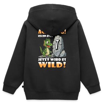 Endlich 7 Jahre alt | 7. Geburtstag - Kinder Premium Organic Zip Hoodie - Schwarz - Hinten - AI Model Kid Male (0cm)