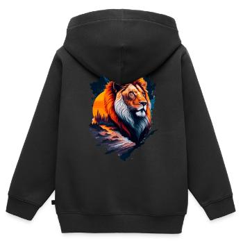 Illustration abstraite du lion - Sweat Premium à capuche zippé enfant bio - noir - Dos - AI Model Kid Male (0cm)