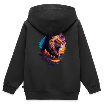 Illustration abstraite du lion - Sweat Premium à capuche zippé enfant bio - noir - Dos - AI Model Kid Male (0cm)