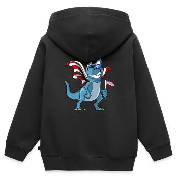 Mignon dinosaure drapeau américain - Sweat Premium à capuche zippé enfant bio - noir - Dos - AI Model Kid Male (0cm)