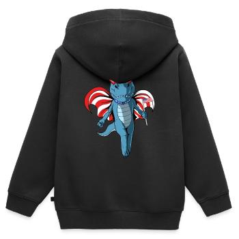Mignon dinosaure drapeau américain - Sweat Premium à capuche zippé enfant bio - noir - Dos - AI Model Kid Male (0cm)