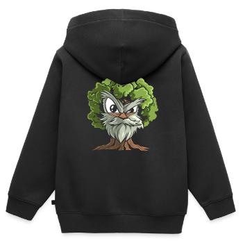 Baum mit Gesicht und Bart - Kinder Premium Organic Zip Hoodie - Schwarz - Hinten - AI Model Kid Male (0cm)
