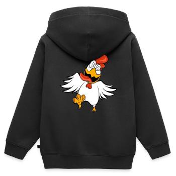 Drôle de poulet hypnotisé - Sweat Premium à capuche zippé enfant bio - noir - Dos - AI Model Kid Male (0cm)