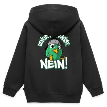 Bevor die fragst NEIN - Kinder Premium Organic Zip Hoodie - Schwarz - Hinten - AI Model Kid Male (0cm)