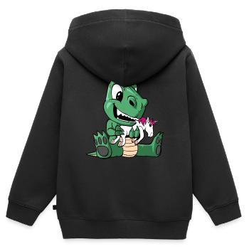 Dinosaure avec une licorne mignonne - Sweat Premium à capuche zippé enfant bio - noir - Dos - AI Model Kid Male (0cm)