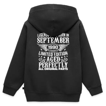 Septembre 1990 Anniversaire Septembre 1990 Septembre - Sweat Premium à capuche zippé enfant bio - noir - Dos - AI Model Kid Male (0cm)