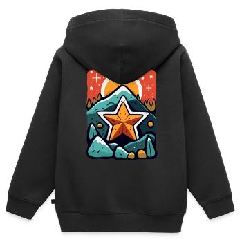 Die Sonne, Berge, Felsen und Sterne - Kinder Premium Organic Zip Hoodie - Schwarz - Hinten - AI Model Kid Male (0cm)