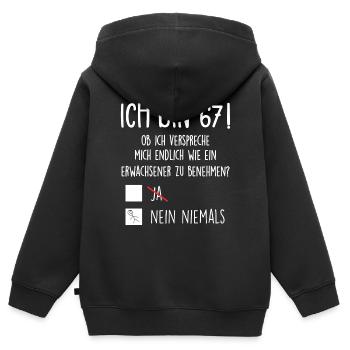 Ich Bin 67! - 67. Geburtstag 67 - Kinder Premium Organic Zip Hoodie - Schwarz - Hinten - AI Model Kid Male (0cm)