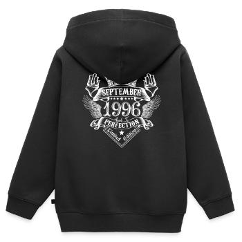 Septembre 1996 | Septembre 1996 anniversaire 1996 - Sweat Premium à capuche zippé enfant bio - noir - Dos - AI Model Kid Male (0cm)