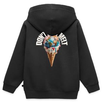 Fonte de la terre dans le cornet de crème glacée Ne le laissez pas fondre - Sweat Premium à capuche zippé enfant bio - noir - Dos - AI Model Kid Male (0cm)