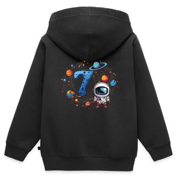 7th Birthday Astronaut Cosmonaut - Kids Premium Organic Zip-up Hoodie - black - Back - AI Model Kid Male (0cm)